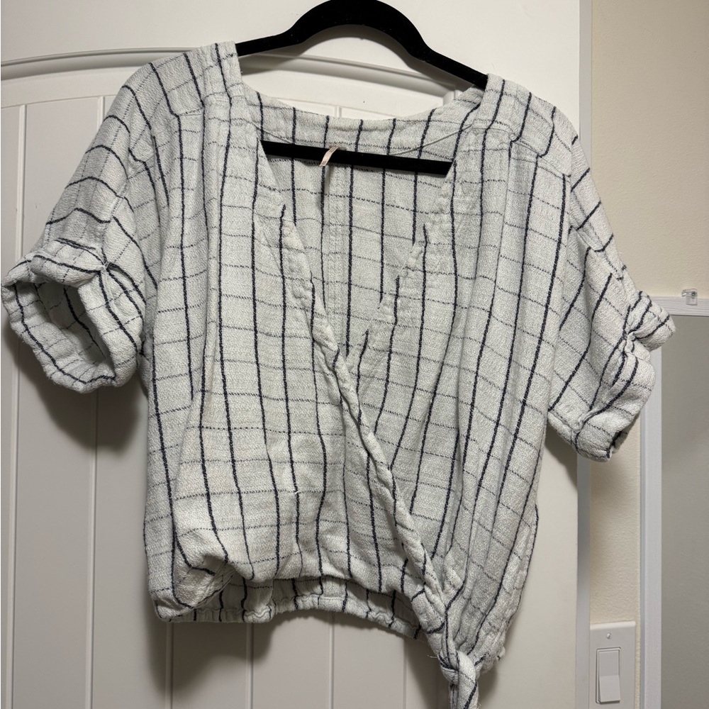 Free People White and Black Plaid Blouse